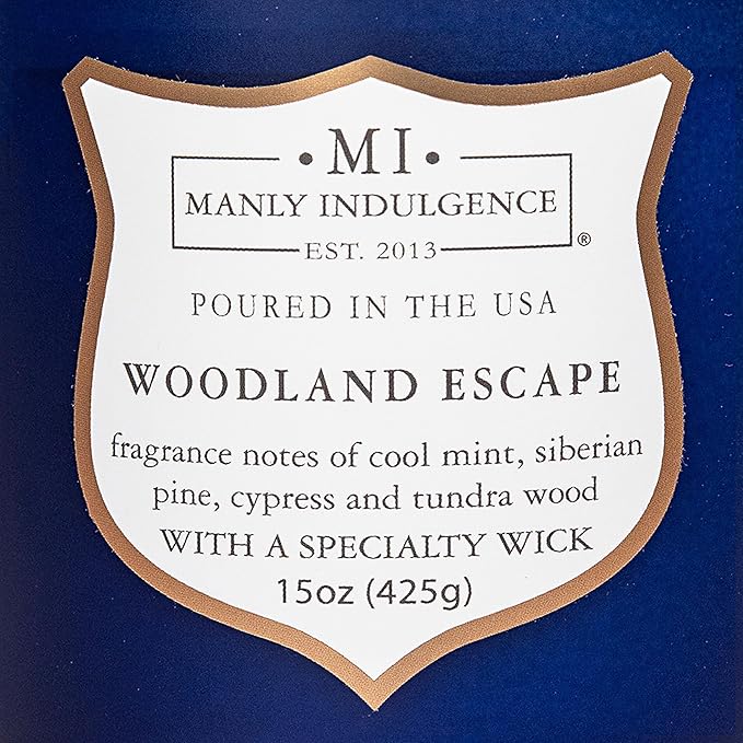Manly Indulgence Woodland Escape Scented Candles for Men, 15 oz Wooden Wick, Premium Soy Blend Wax