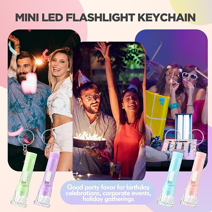 Jexine 100 Pcs Mini Flashlight Keychain Bulk Assorted Colors Torch Keyring Flashlights LED Small