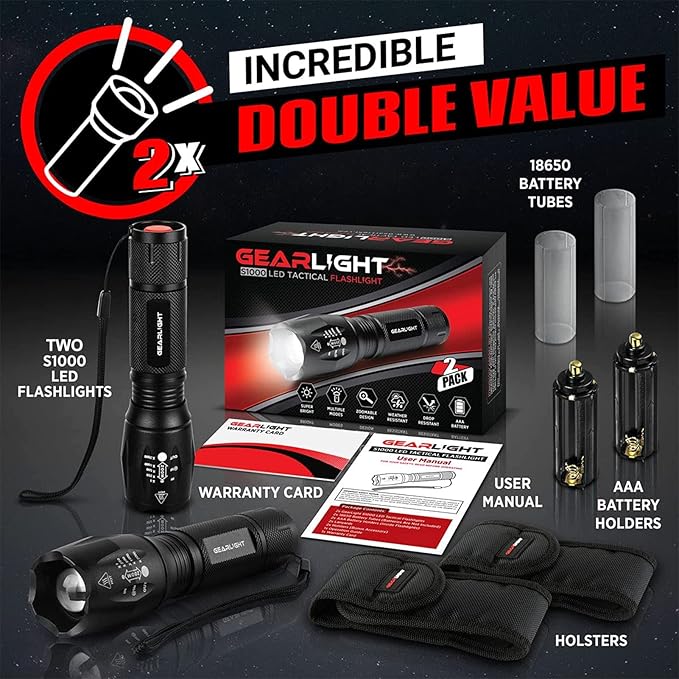 GearLight LED Flashlights - Mini Camping Flashlights with High Lumens, 5 Modes, Zoomable Beam