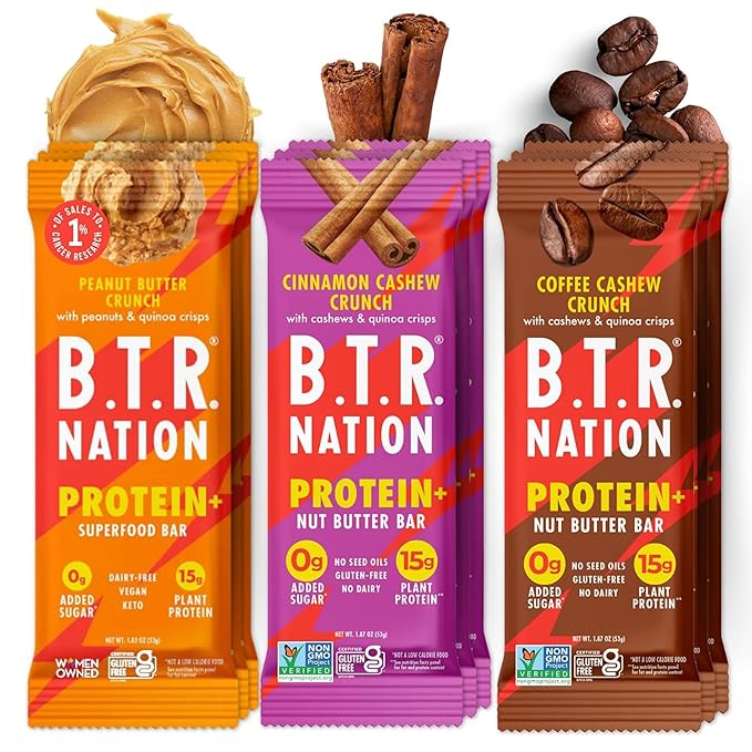 B.T.R. Nation Vegan Keto Plant Based Protein & Fiber Bars - High Protein (Sampler Pack) | (9 Pack)