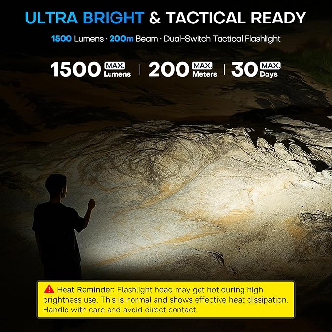 EDC Tactical Flashlight, Flat Flashlights Rechargeable,Dual-Switches LED Small Flashlight with