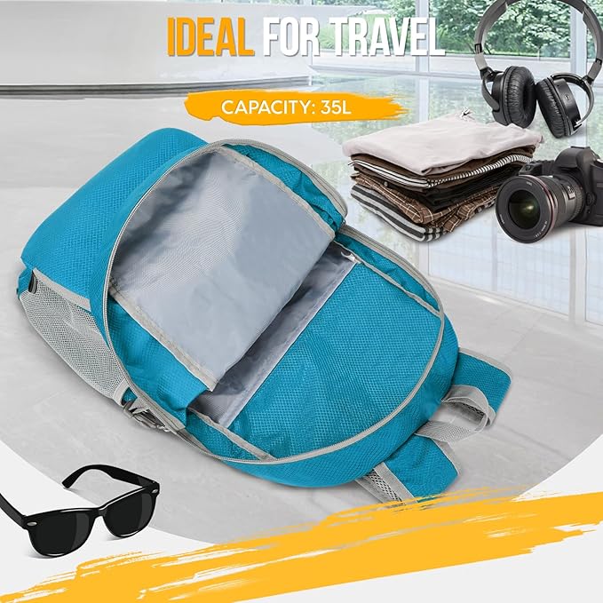 ZOMAKE Lightweight Packable Backpack 35L, Light Foldable Backpacks Water Resistant Collapsible