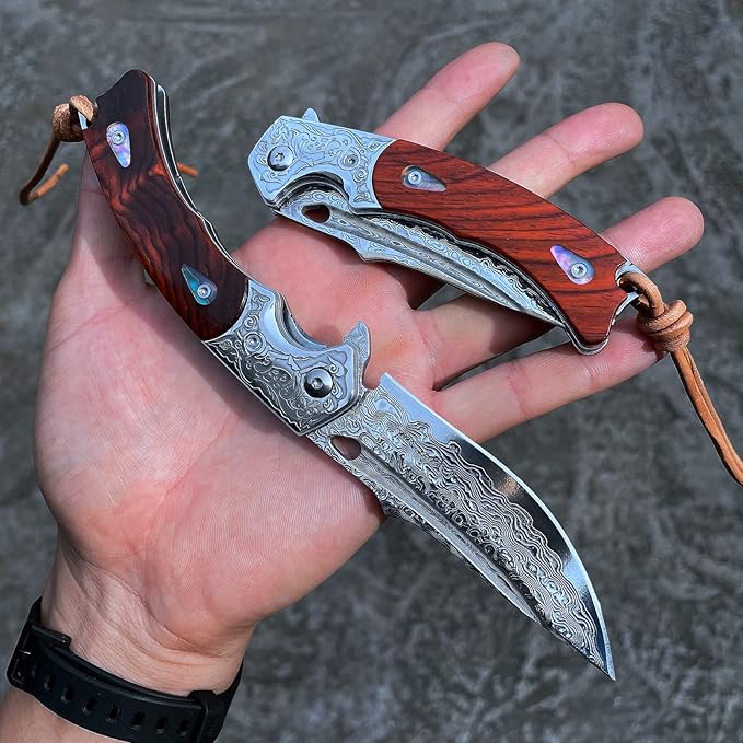 Handmade knife Japanese VG10 Damascus Steel Folding Knife,Rosewood Liner Lock Handle,EDC Pocket