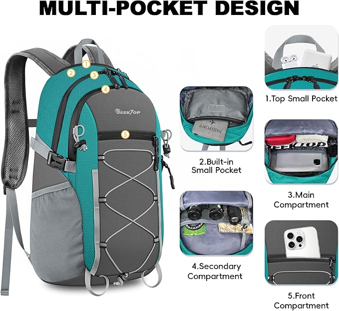Seektop 20L Foldable Waterproof Hiking Backpack, Ultralight Small Lightweight Daypack Packable