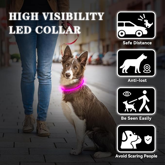 Led Light Up Dog Collar Rechargeable Waterproof, Glow in Dark Dog Collar, TPU Cuttable Lighted Dog