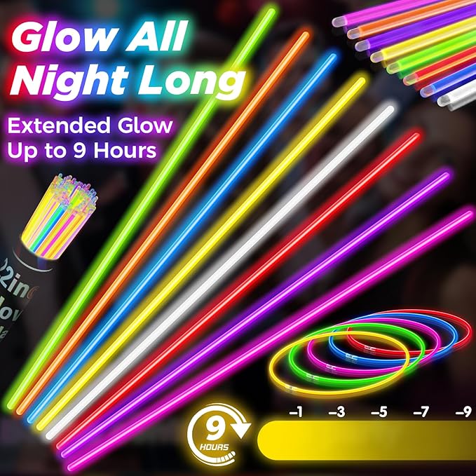 100Pcs Glow Sticks - 22 inch Glow In the Dark Sticks Party Supplies, Halloween Glow Party Pack for