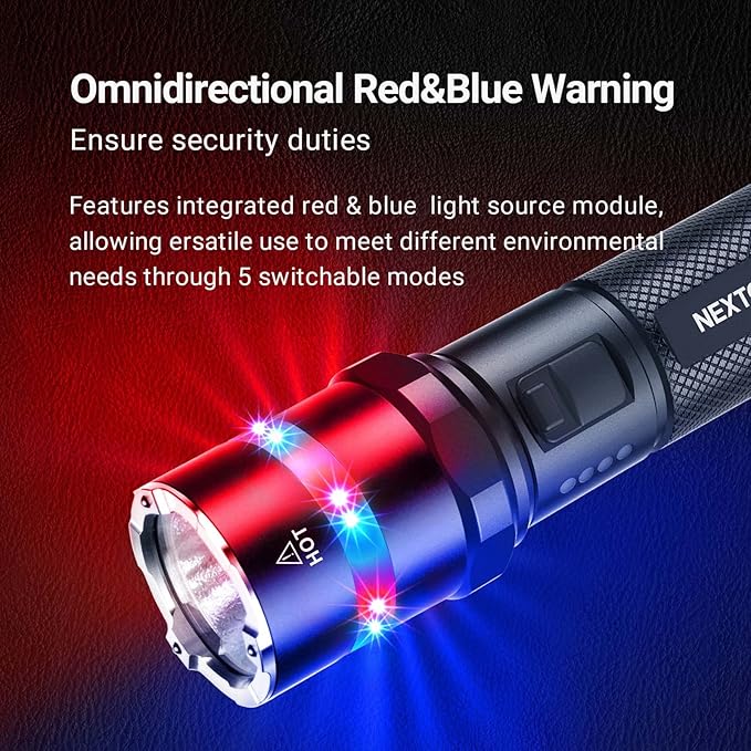 NEXTORCH P84 LED Police Flashlight, 3000 High Lumens Rechargeable Flashlight with Red and Blue