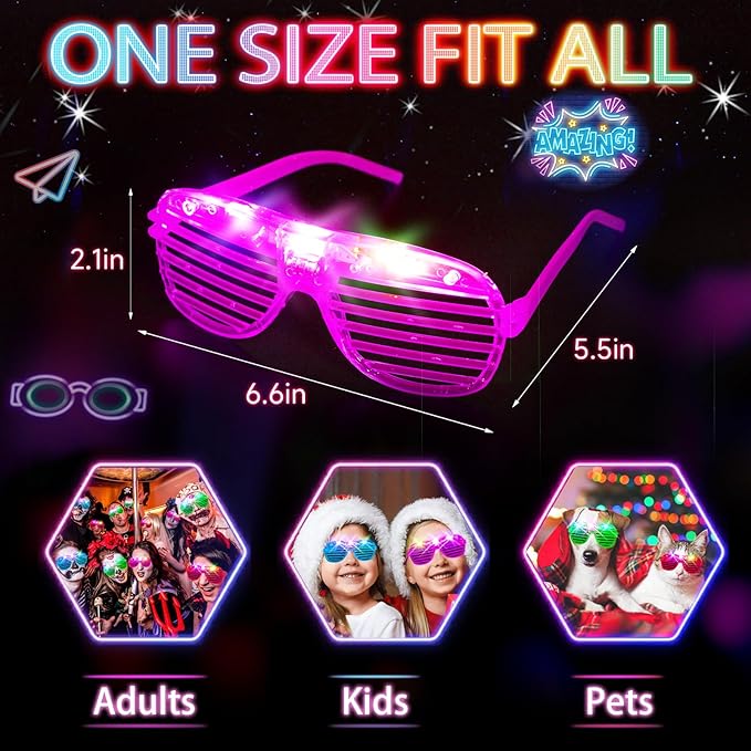 38PCS LED Glasses, Light Up Glasses, 5 Colors, 3 Light Modes, Glow in The Dark Party Supplies, Neon
