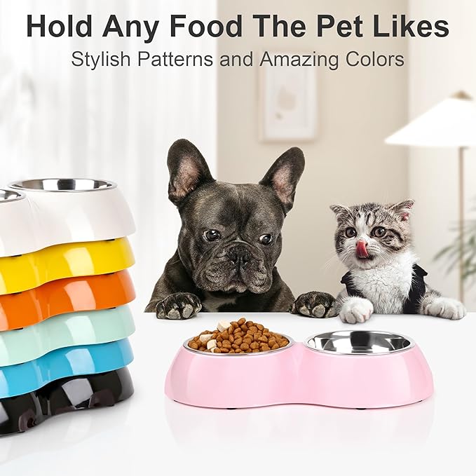Stainless Steel Dog Bowls Set ??Dual Non-Slip Pet Dishes with 2 Small (4oz*2) Bowls & Durable Resin
