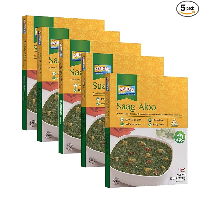 Ashoka Meals 1932, Vegan Spinach & Potato, All-Natural, Heat & Serve Microwaveable Indian Food
