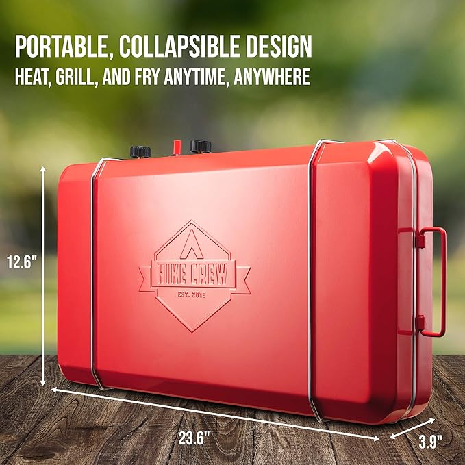 Hike Crew 2-in-1 Gas Camping Stove and Griddle, Portable Propane Burner w/Integrated Igniter &