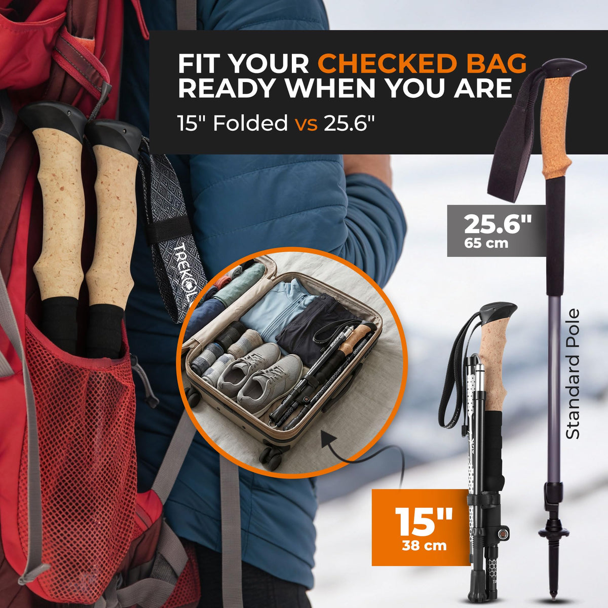 TREKOLOGY Trekking Poles - 2pc, Collapsible - product view 2