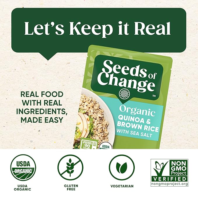 SEEDS OF CHANGE Organic Quinoa & Brown Rice with Sea Salt, Organic Food, 8.5 OZ Pouch (Pack of 12)
