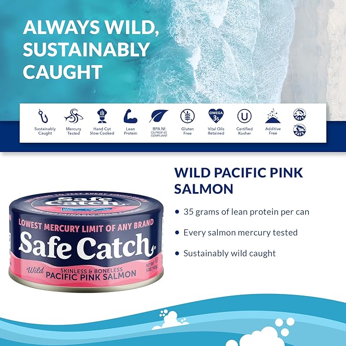 Safe Catch Wild Pink Salmon Canned Wild-Caught Skinless Boneless Salmon Fish Every Can Of Salmon Is