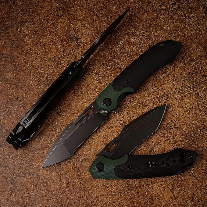D2 Steel Folding Knife - 9CM Black Tactical Blade, G10 Handle, Pocket Clip - EDC Camping, Survival