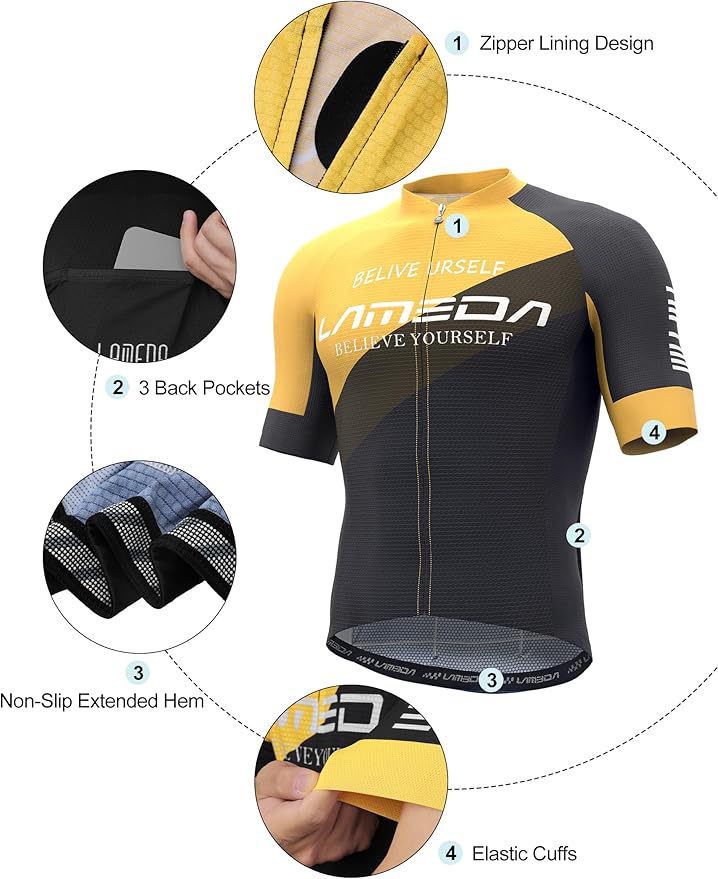 LAMEDA Men's Cycling Jersey Breathable Lightweight Bike Jersey Short Sleeve Quick Dry Moisture
