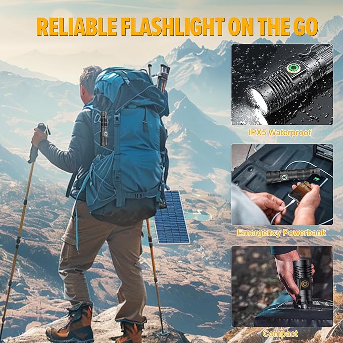 Rechargeable Magnetic Flashlight High Lumens - 1500 Meters Long Beam Super Bright LED Tactical