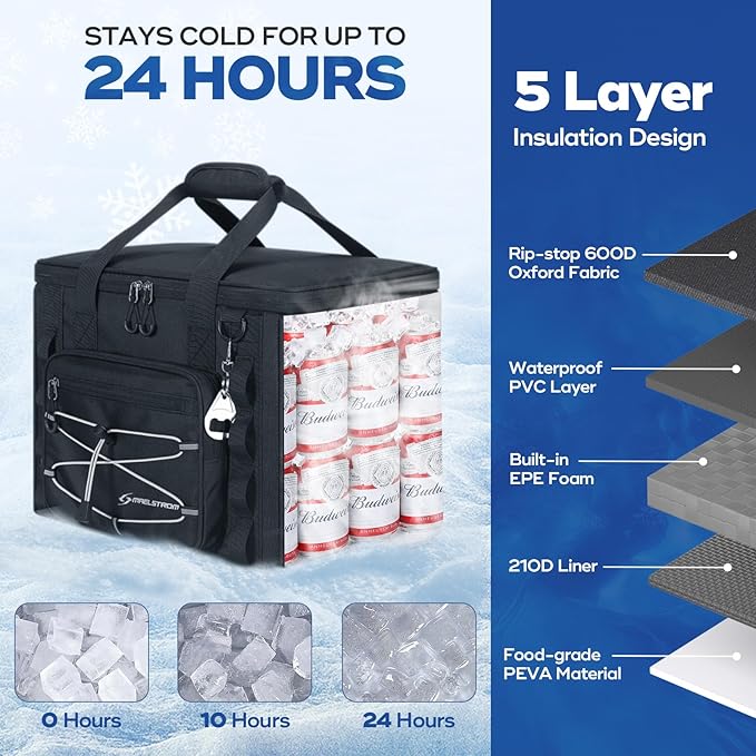 Maelstrom Soft Sided Cooler Bag, 30/40 Can Collapsible Insulated Ice Chest, Large Leakproof Camping