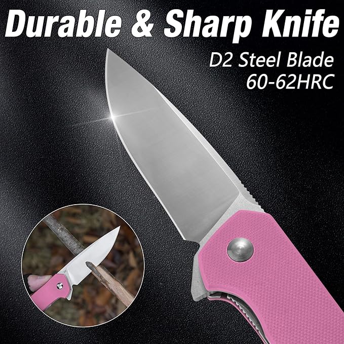 FLISSA Pocket Knife, Folding Tactical Knife with G10 Handle, D2 Blade, Liner Lock, Pocket Clip, EDC
