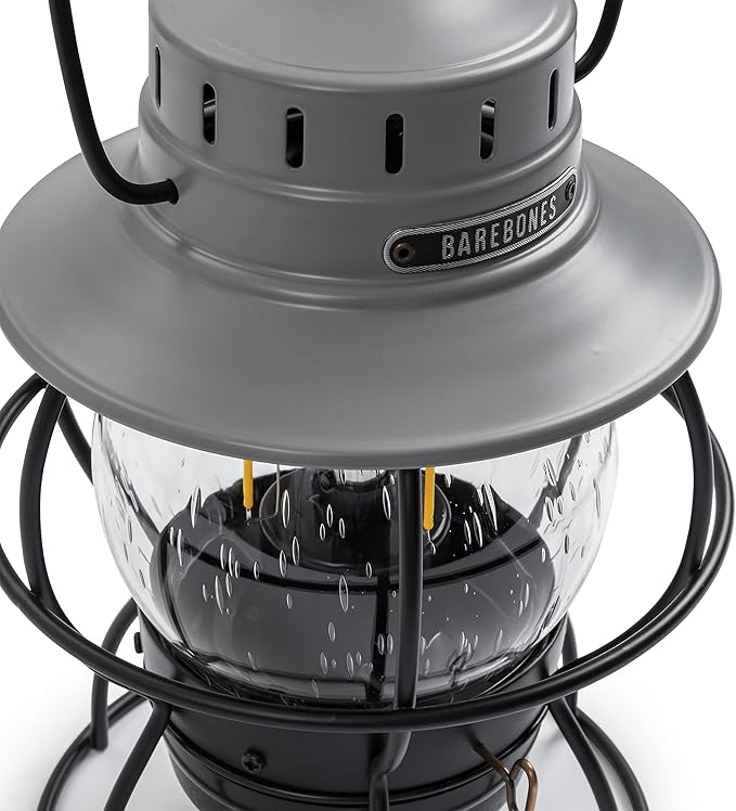 Barebones Railroad Lantern ??State Gray, Vintage-Inspired LED Camping Lantern with Rechargeable