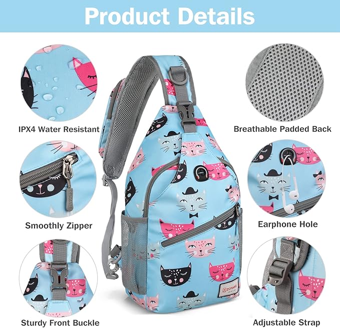 ZOMAKE Sling Bag,Small Crossbody Sling Backpack,Water Resistant Shoulder Daypack for Travel,Anti