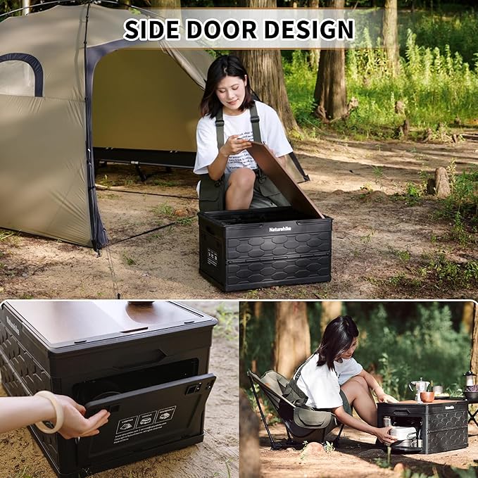 Naturehike Lispace Camping Table with Storage Box, 50L Collapsible Trunk Organizer with Lid