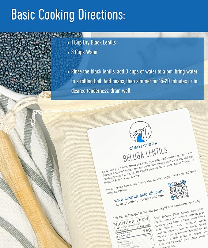 Clear Creek 100 LB Lentil Bundle: Beluga Lentils, Gold Lentils, Green Lentils, Red Lentils in 25 LB