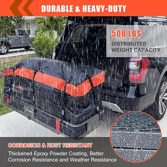MeeFar Folding Hitch Mount Cargo Carrier Basket 60" X 20" X 6"+Waterproof Cargo Bag 16 Cubic