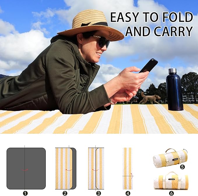 HX&OD Extra Large Picnic Outdoor Blanket, 80”x80” Waterproof Picnic Mat Foldable Camping Blanket