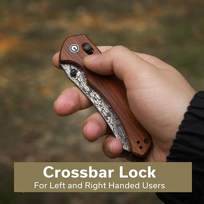 CIVIVI Sixgill Folding Pocket Knife for EDC, 3.41'' Damascus Blade Guibourtia Wood Handle, Deep