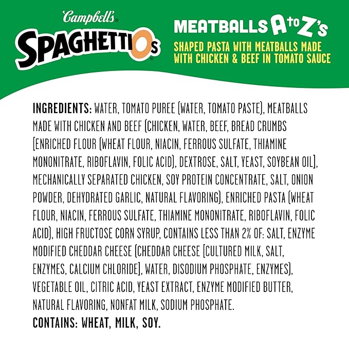 SpaghettiOs A to Z's Canned Pasta with Meatballs, 15.6 oz Can (Pack of 12)