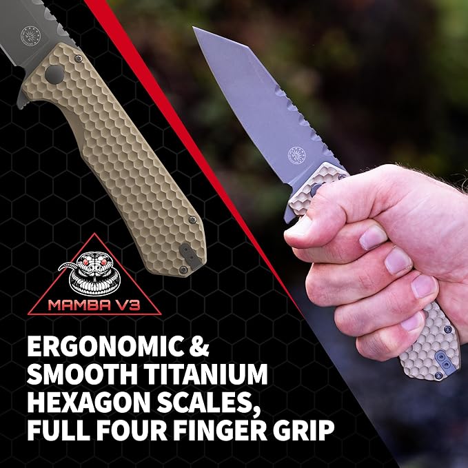 Off-Grid Knives - MAMBA V3, Large EDC Knife with MagnaCut Blade Steel, Titanium Scales and