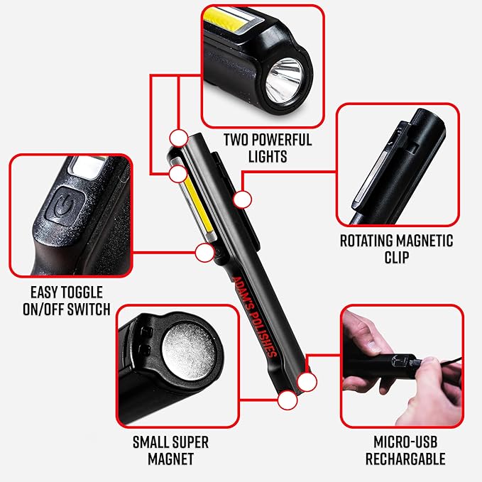 Adam's Polishes Swirl Finder Flashlight - Ultra Bright 170 Lumen Mini Light - Easily Spot