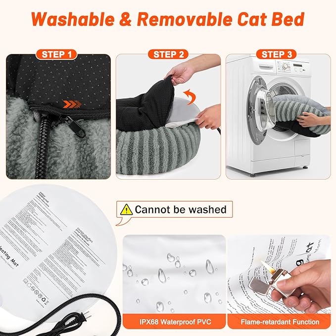 Toove Heated Cat Bed Indoor - 20" Heating Donut Pet Bed for Cats and Small Dogs, Ultra Soft & Cozy