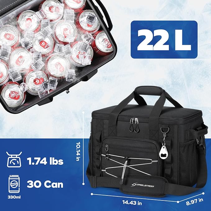 Maelstrom Soft Sided Cooler Bag, 30/40 Can Collapsible Insulated Ice Chest, Large Leakproof Camping