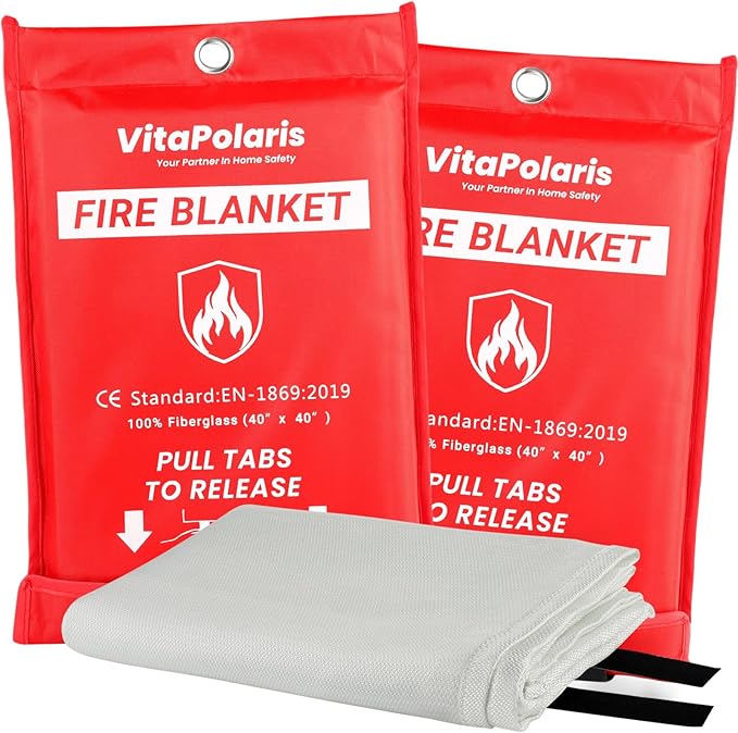 Heavy-Duty Emergency Fire Blanket, 2 Pack ??Fireproof Fiberglass Blanket for Kitchen, Home, Car