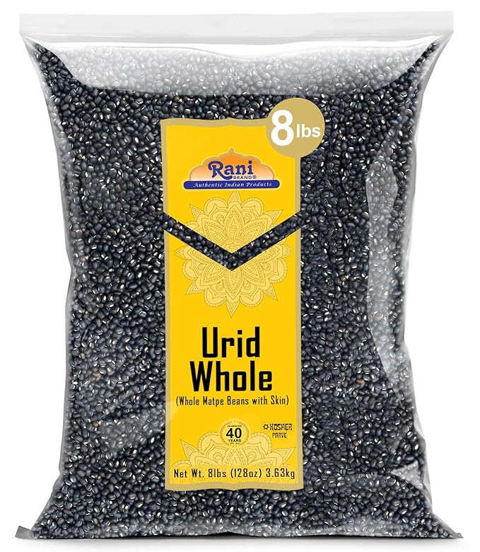 Rani Urid/Urad Whole Black (Matpe Beans with Skin) Indian Lentils 128oz (8lbs) 3.63kg Bulk ~ All