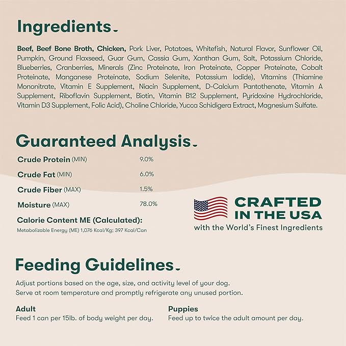 Jinx Premium Wet Dog Food Cans - Beef Pate - Grain-Free Canned Dog Food Pate & Topper with Real