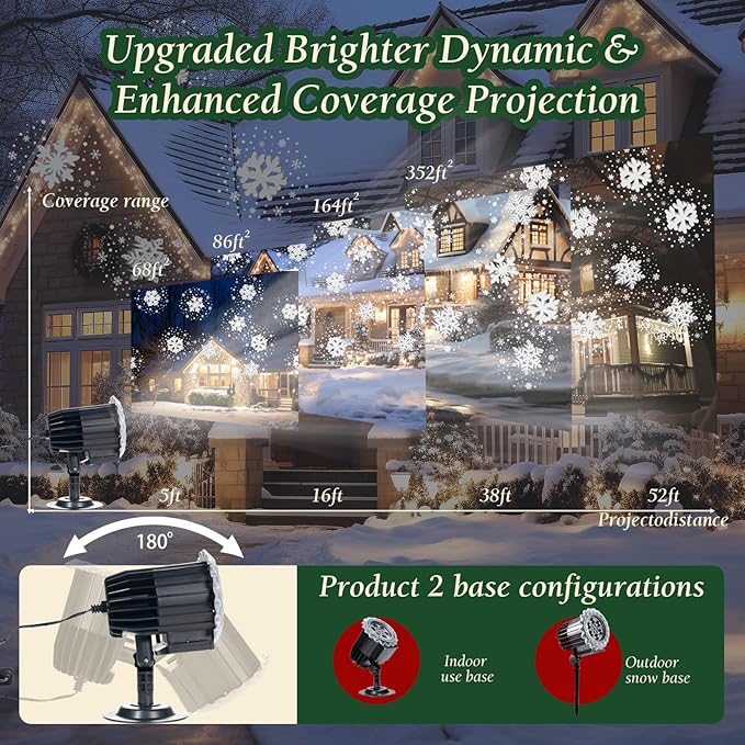 Christmas Snowflake Projector Light, 3D Dynamic Snowfall with Swirling Patterns for Outdoor Indoor