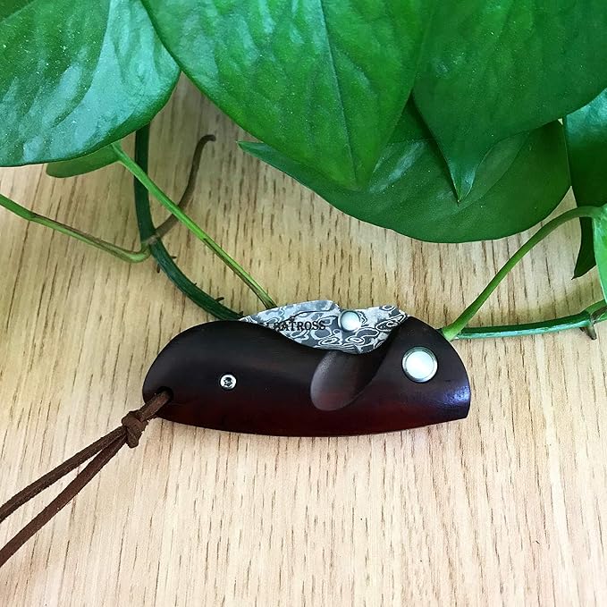 ALBATROSS Mini Pocket Knife - 4.75" Modern Damascus Steel Folding Knife with Red Sandalwood Handle