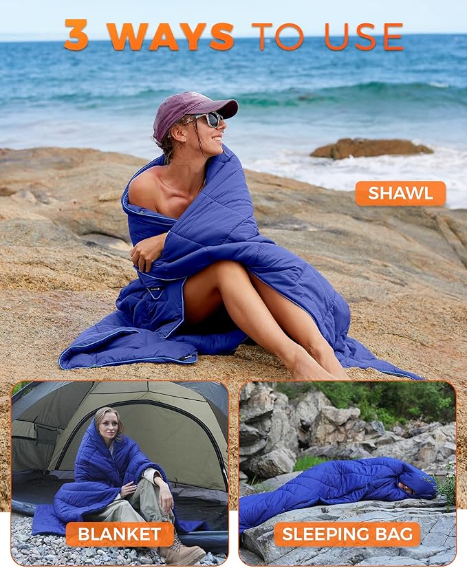 KingCamp Ultralight Camping Blanket, Packable Down Alternative Puffy Wearable Blankets Weatherproof