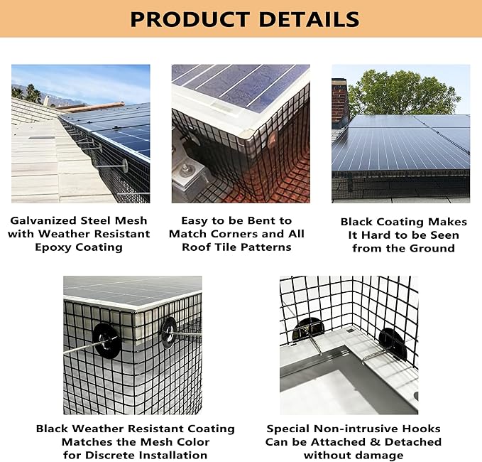 PROLEE 8 Inch X 100FT Solar Panel Bird/Critter Guard Anti-Rust with 100 Fastener Clips Rooftop