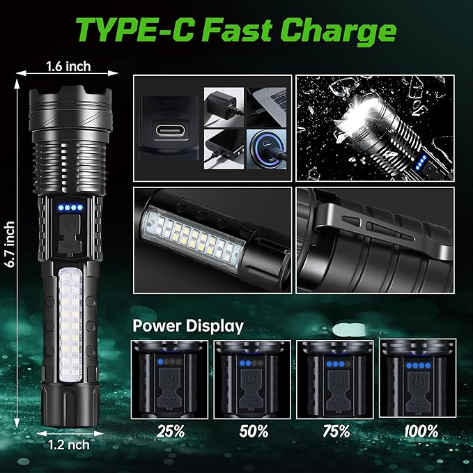 Rechargeable Flashlights High Lumens, 7Modes Flashlight Rechargeable, Super Bright LED Flashlight