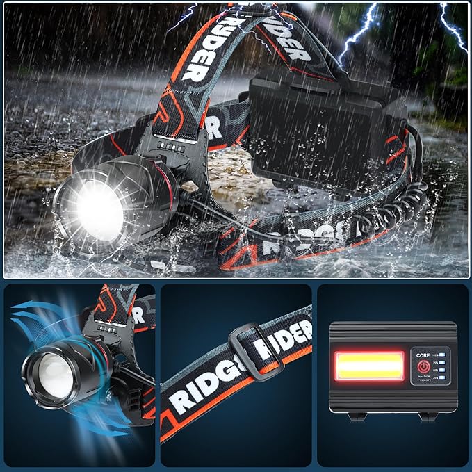 Rechargeable Headlamp 2 Set, LED Head Lamps Battery Powered, Super Bright High Lumen with 3+4 Modes