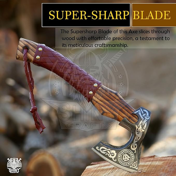 SHINY CRAFTS®- Personalized Viking Axe – Best Gift for Husband Decorative Hatchet for Father’s Day