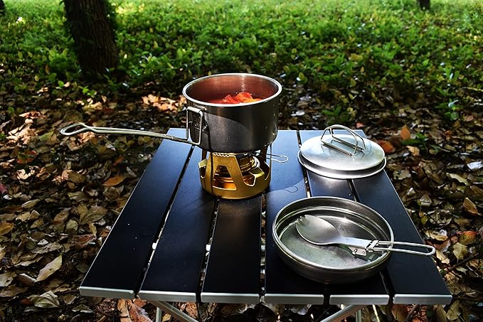 Mini Alcohol Backpacking Stove, Lightweight Brass Spirit Burner with Aluminium Stand for Camping