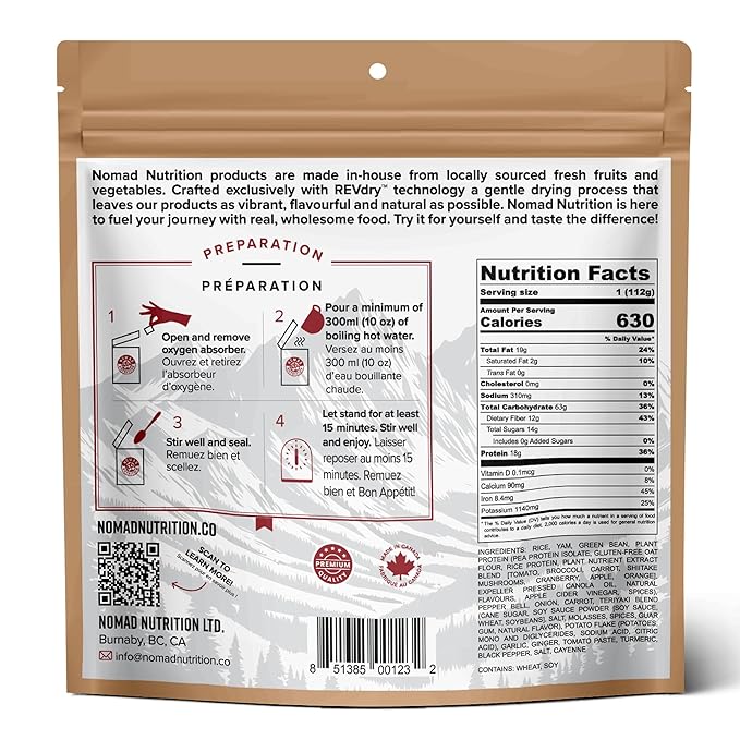 Nomad Nutrition Chick'n Teriyaki Bowl | Instant Freeze Dried Backpacking & Camping Food |