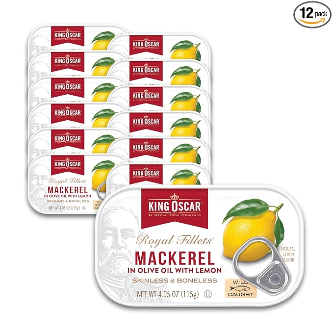King Oscar Mackerel in Olive Oil with Lemon, 4.05 Ounce Cans (Pack of 12, Packaging May Vary)