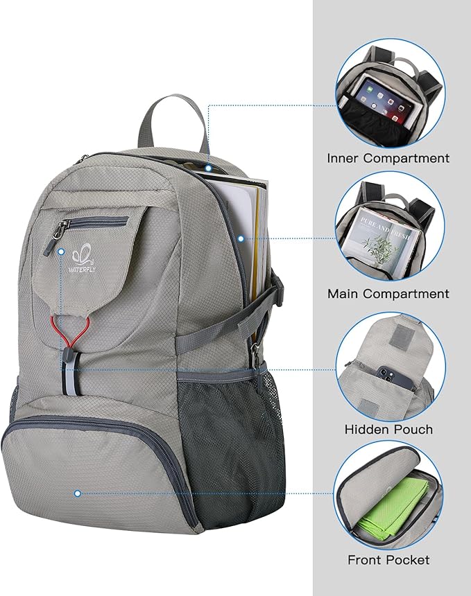 WATERFLY Small Lightweight Packable Backpack: 20l Ultra Light Foldable Travel Hiking Camping