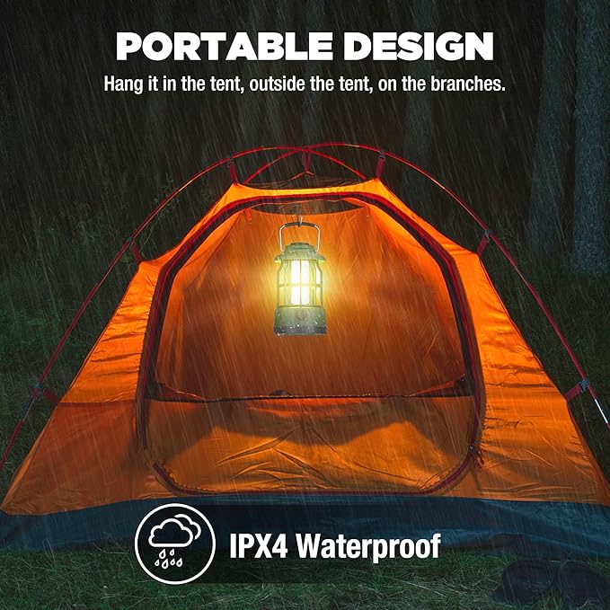 EverBrite LED Camping Lantern, USB C Rechargeable Lantern with Stepless Dimming, Vintage Portable